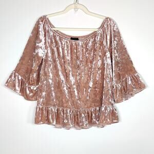 Sanctuary Crushed Velvet Blush Pink Top L Coquette Fairycore Whimsigoth
